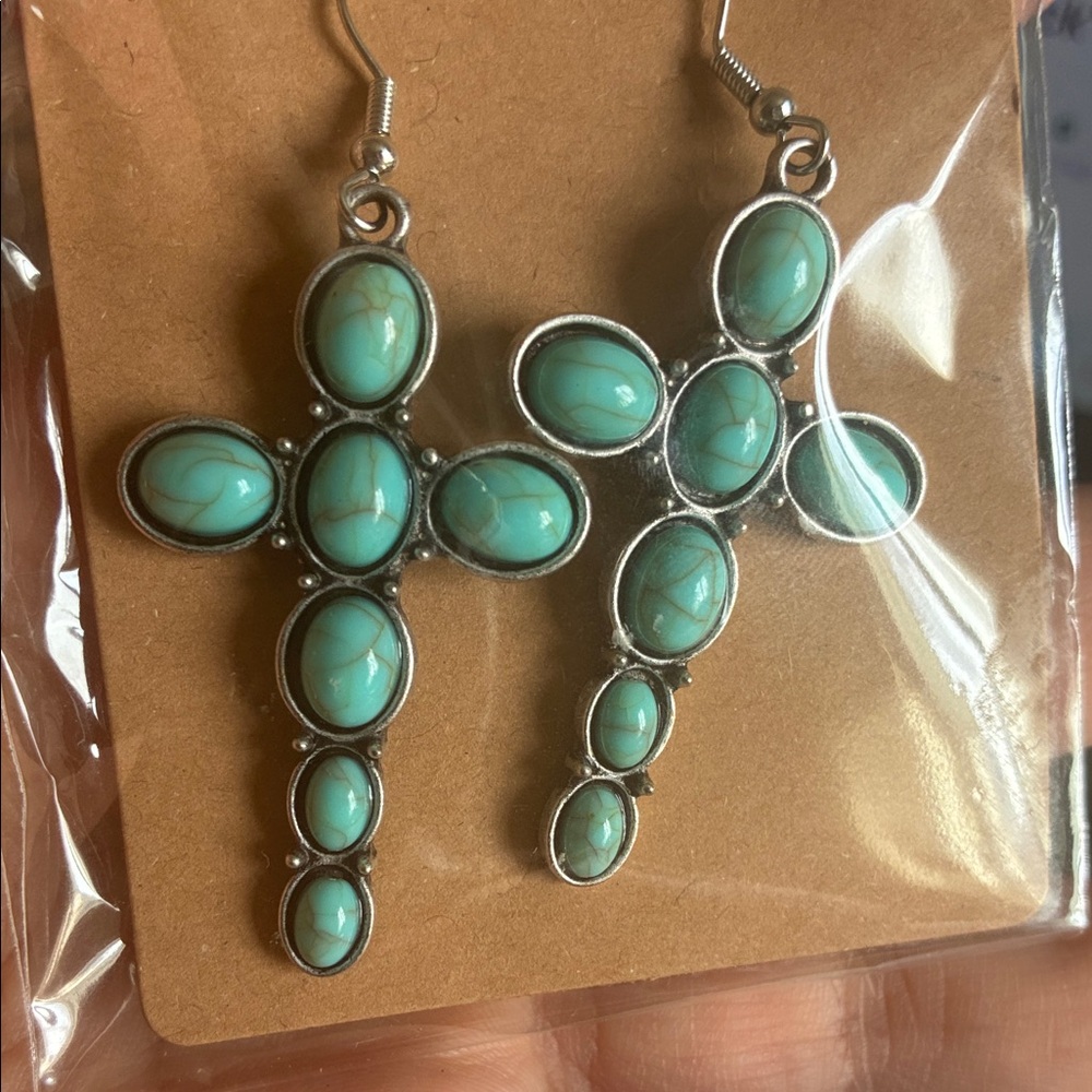 Turquoise Cross Dangle Earrings